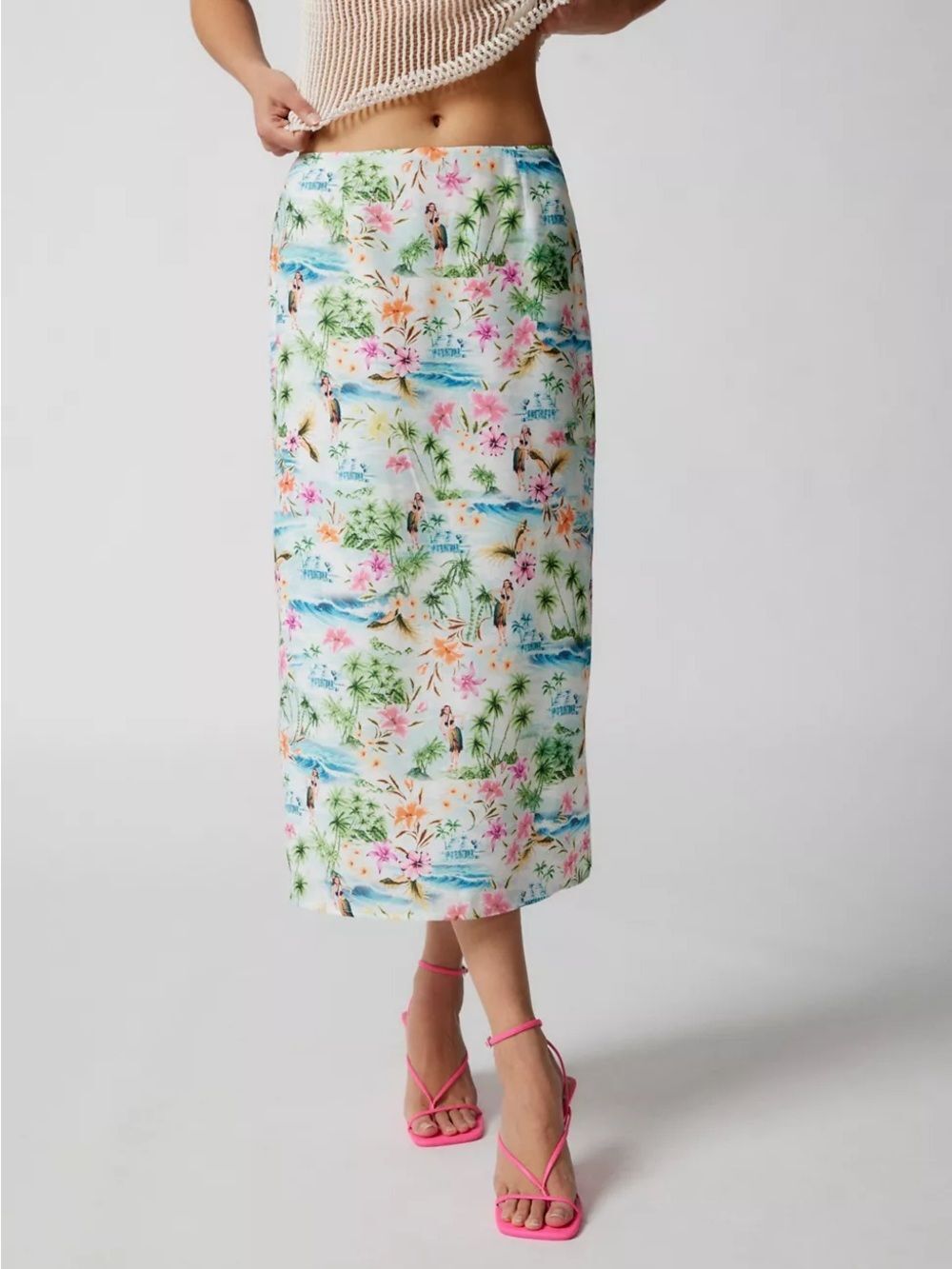 NWT Urban Outfitters Urban Renewal Hawaiian Print Midi Skirt | Lt Blue | Large